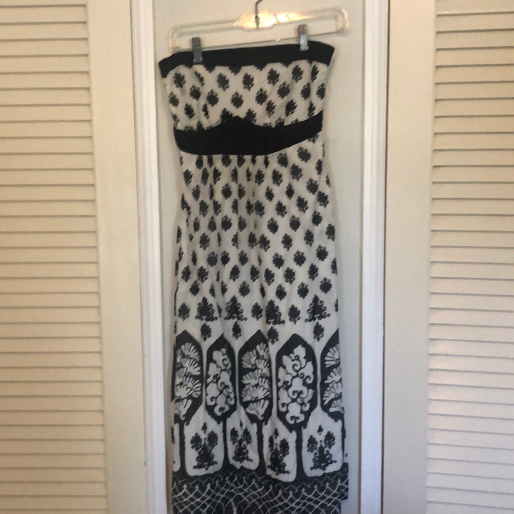 Black & white strapless midi dress Anthropologie
